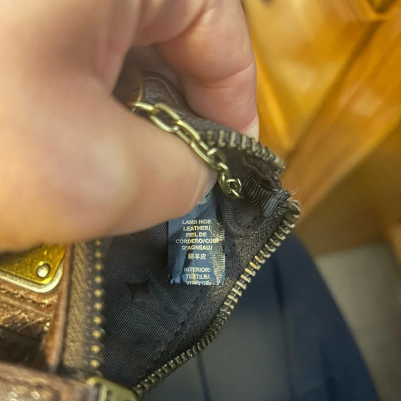 Fossil Brown Lamb Leather Coin Purse Keyring - Picture 3 of 4